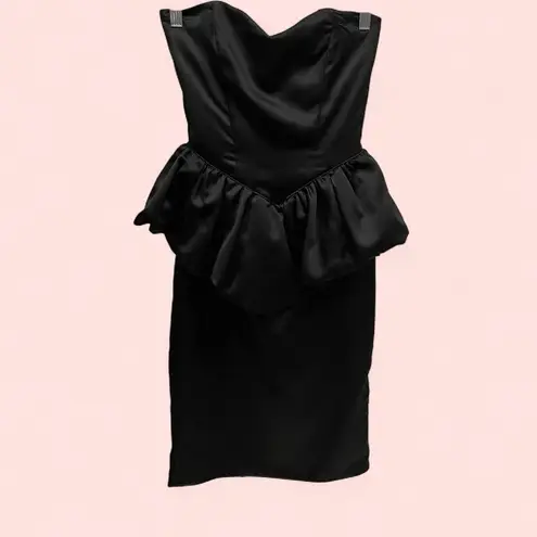 Handmade Vintage 80’s silky satin strapless peplum tulip dress sexy office siren