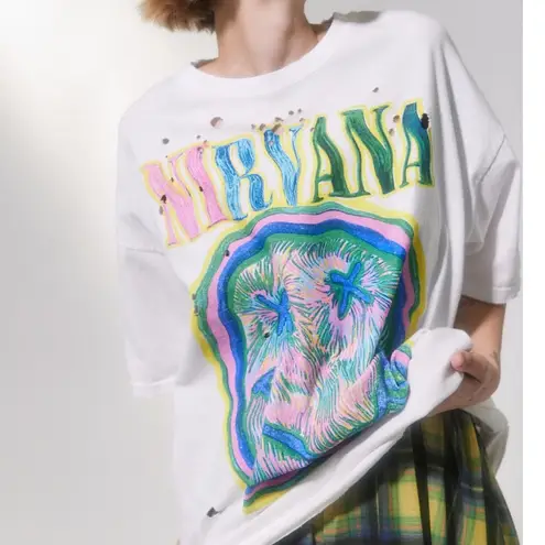 Nirvana Distressed T-shirt Dress white size S/M