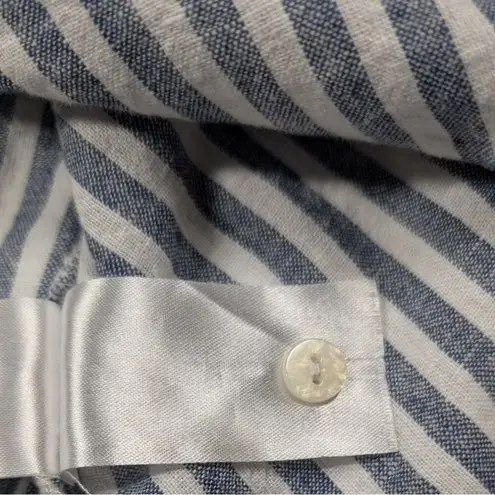 Orvis Linen Blend Womens XL Shirt Blue Striped Coastal Nautical Boat Beach