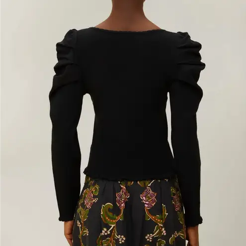 Farm Rio NWT Black Knit Puff Long Sleeve Blouse Sweater Top XS
