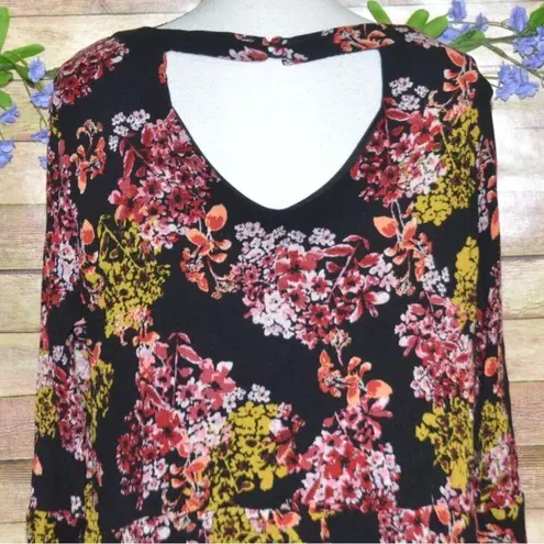 Nina Leonard Black Floral Boho Long Bell Sleeve Knee Length Dress Plus Size 2X