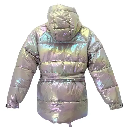 NEW Noize Bonita Holographic Puffer Jacket Size XS Metallic Tanzanite Ski Sporty Silver