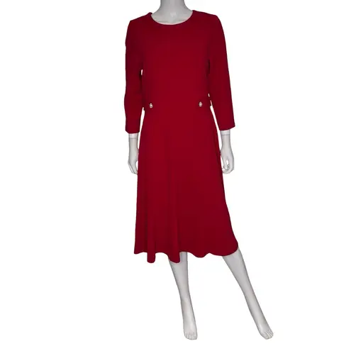 London Times Women's Crewneck 3/4-Sleeve Fit & Flare Dress Savvy Red Sz 12