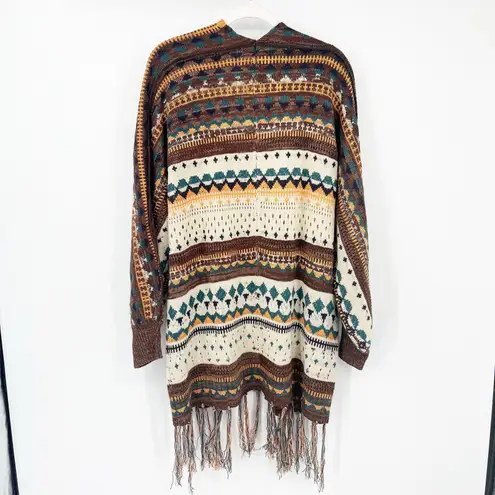 SPLA Womens Boho Ethnic Southwestern Knit Fringe Open Front Cardigan Size S