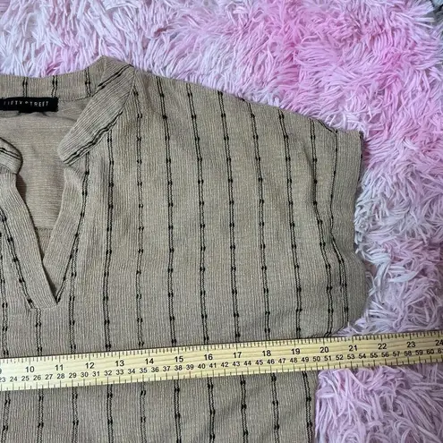 Fifty Street Striped V Neck Blouse Boho Chic Button Back Top Casual Relaxed Fit