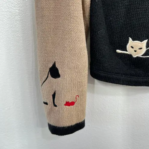 Christopher & Banks Vtg. 2003 Cat Sweater Cardigan Ramie Cotton Embroidered