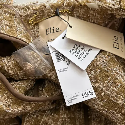 Elie Tahari Metallic Gold Tweed Long Coat Size Small NWT