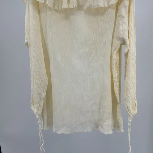 Bonjour vintage ruffle collar Cream butter yellow peasant boho top crinkle