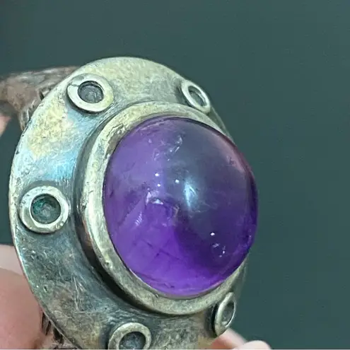 Sterling Silver STG SIL Signed Antique Finished Amethyst Ring Size 9