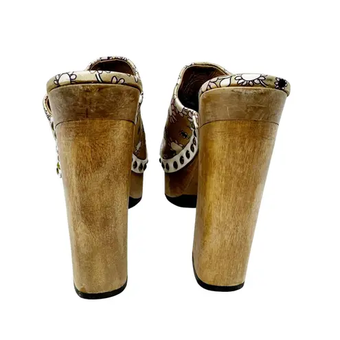 Miu Miu Daisy Floral Platform Clogs Wood Heel Satin Studded Mules Size EU 37.5