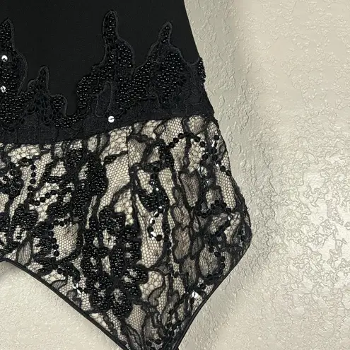 Rimini by Shaw Black Maxi Dress Size 6 Y2K Sequin Lace Overlay Witchy Whimsigoth