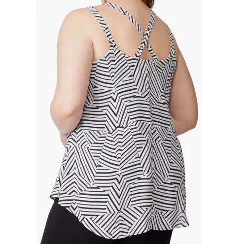 NEW NWT REBEL WILSON x ANGELS Plus Size Cross Strap Tank White Black Geo Striped