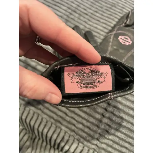 Harley Davidson women’s leather gloves black pink logo riding gear M