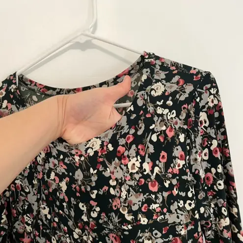 Kaileigh Gretta Greta Knit Dress Dark Green Pink Floral 3/4 Sleeve Bell Sleeve L