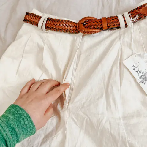 Rafaella NWT Vintage Cream Belted Linen High Waist Shorts Sz 8