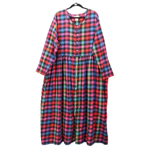 Plaid Buffalo Maxi Flannel Granny Cottage Pearl Snap Electric VTG Y2K Dress 1X Red