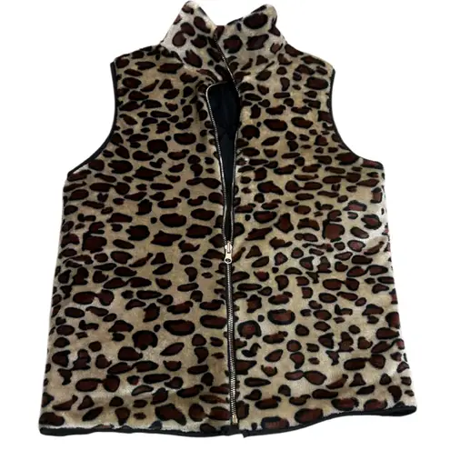 Quilted Vest Leopard Fur Reversible Black
