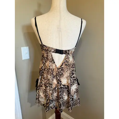 Cabernet Leopard Print Babydoll Chemise Bra Lingerie Slip Mini Dress M Brown Size M