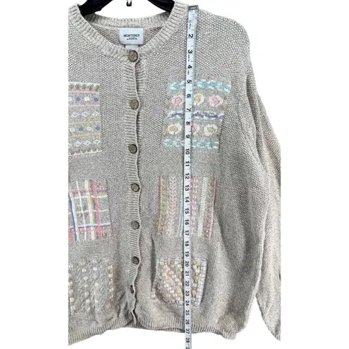 Vintage Koret Cardigan Sweater M Beige Embroidered Grandma Cottage Phoebe Buffay Brown Size M