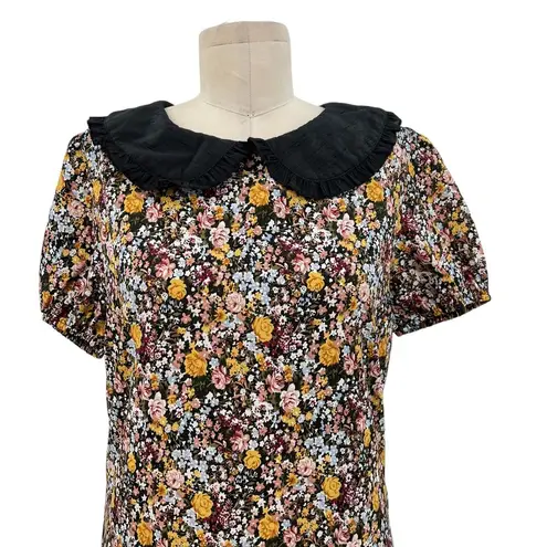 Roolee Floral Print Oversized Collar Neckline Short Sleeve Dress Size Small