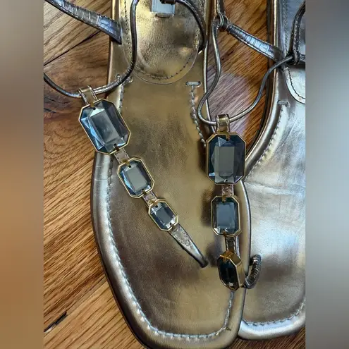 Prada  Gold Leather Beaded Sandals