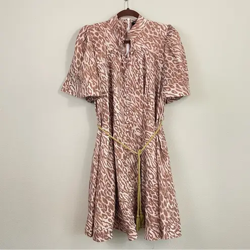 Beulah Leopard Print Flutter Sleeves Belted Mini Dress Size Medium