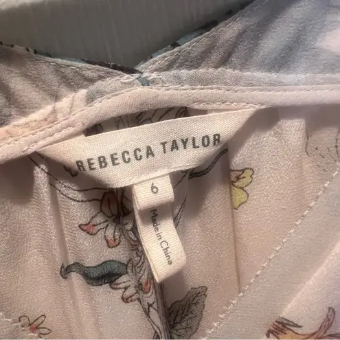 Rebecca Taylor pink blush floral silk v neck tie waist meadow dress