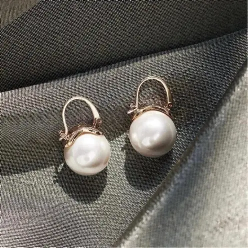 Elegant White Pearl Drop Dangle Earrings for Women Gold