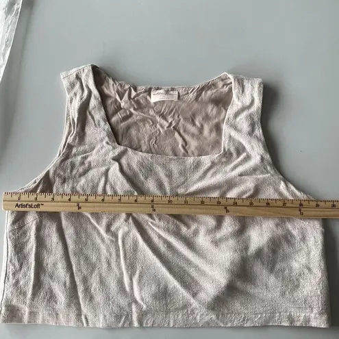Allie Rose Beige Cropped Linen Blend Blouse Size L Square Neck Casual Summer Top Tan Size L