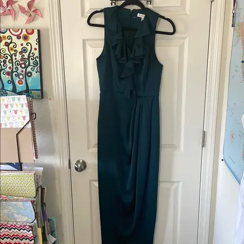 Shona joy Luxe Plunging Frill Maxi Dress In Emerald Green Size 4