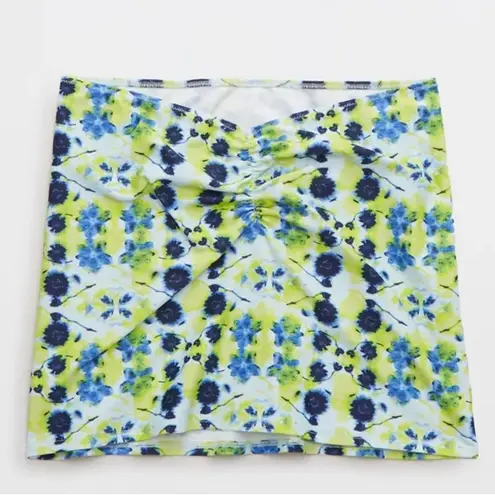 Aerie Ruched Swim Skirt NWT Floral Misty Sky