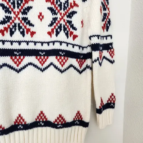 Vintage 80s Red Navy Snowflake Knit Sweater White Acrylic Pullover Grandpacore M