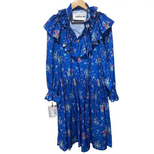 Andersson Bell Flower Bear Print Ruffle Dress Size XS Blue