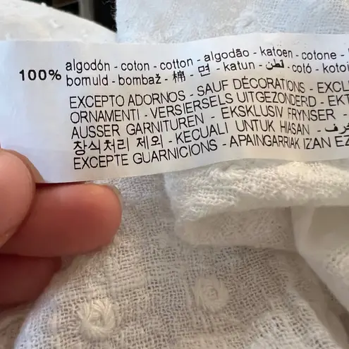 Zara Basic 100% Cotton White Swiss Dot Ruffle Blouse Romantic Cottagecore XL