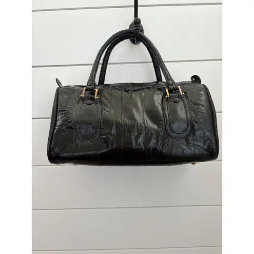 Eel Skin Black Satchel Handbag Shoulder Bag Y2K Vintage Purse w/ long strap