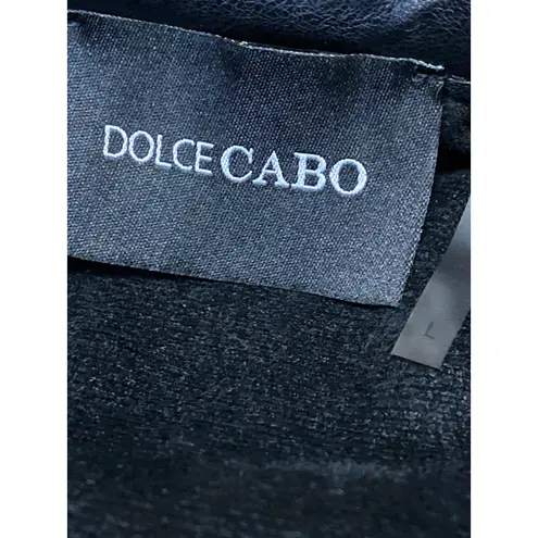 Dolce Cabo Women's Black Faux Vegan Leather Button Down Peasant Blouse Top Sz L Size L