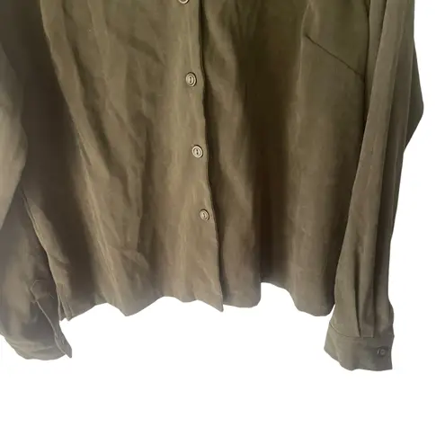 Jane Ashley Vintage 90s Size Large Green Faux Suede Button Up Blouse