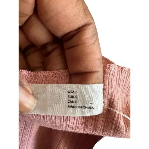 Elodie Pink Ribbed Long Sleeve Tie-Front Crop Cardigan Sweater Top Size S NWT