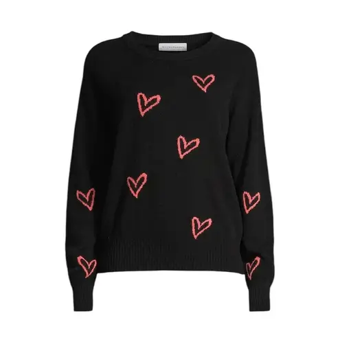 White + Warren Cashmere Graffiti Heart Sweater Black Size S