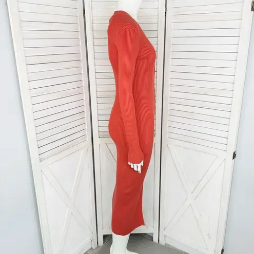Dress Forum Ribbed Knit Cardigan Duster Sweater Dress Orange Small