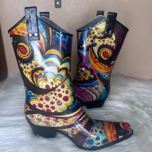 Nomad Yippy - Turquoise Monet Rubber Cowboy Boots Size 9