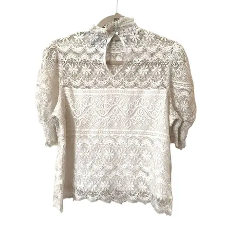 Saylor Lace Mockneck Blouse White Sz Large
