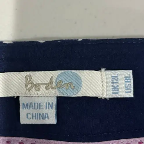 Boden Blue Circle Print Pencil Skirt 8 Long 8L Cotton Linen Classic Preppy