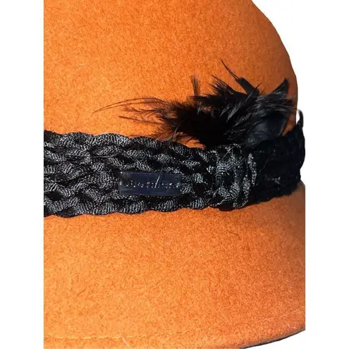 New Rust Betmar Tegan Wool Felt Cloche Hat Fedora Black Feathered Trim Accessory Orange