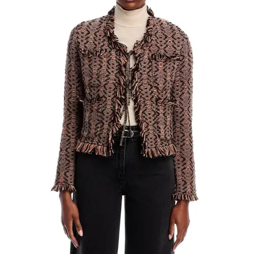 Aldo Martins Jacket Tweed Fringe Knit Cropped Brown S Small