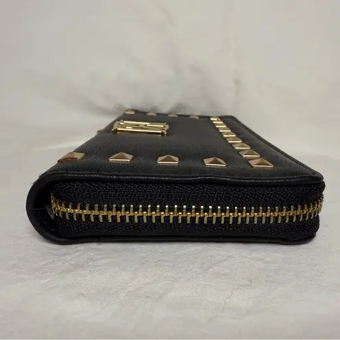 Badgley Mischka Black Faux Leather with Gold Studs Zipper Wallet