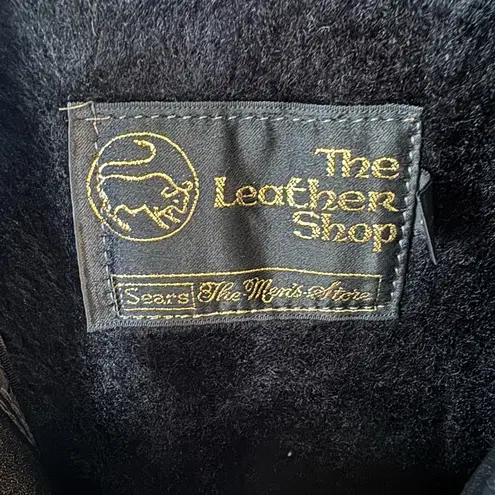 Vintage Sears Men’s Black Leather Jacket Coat Zip Out Fur Lining L XL