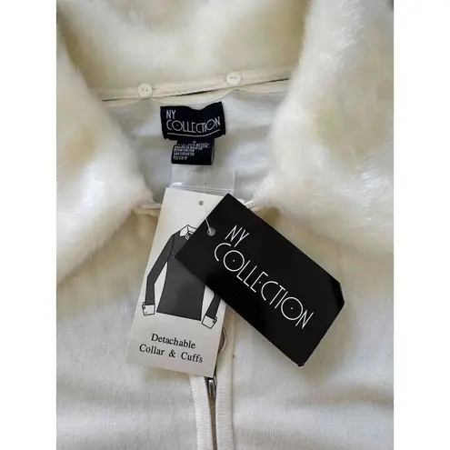 Ny Collection Off White Zipper Faux Fur Collar/Sleeve Jacket Size Smalll