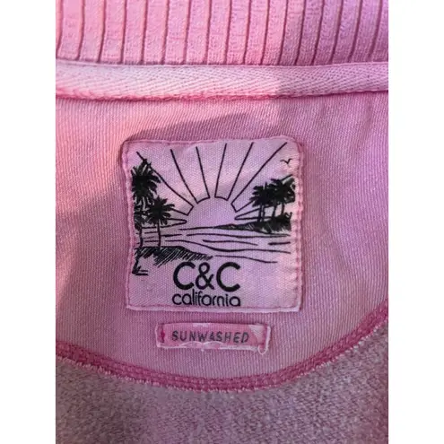 C&C California Women's Sunwashed Pink Quarter Zip Sweatshirt L Beachy Surf