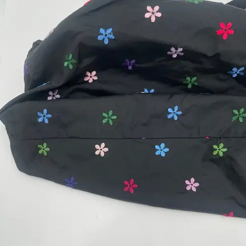 LeSportsac Bag Flower Embroidery Black Zipper Tote Lightweight Travel MultiColor